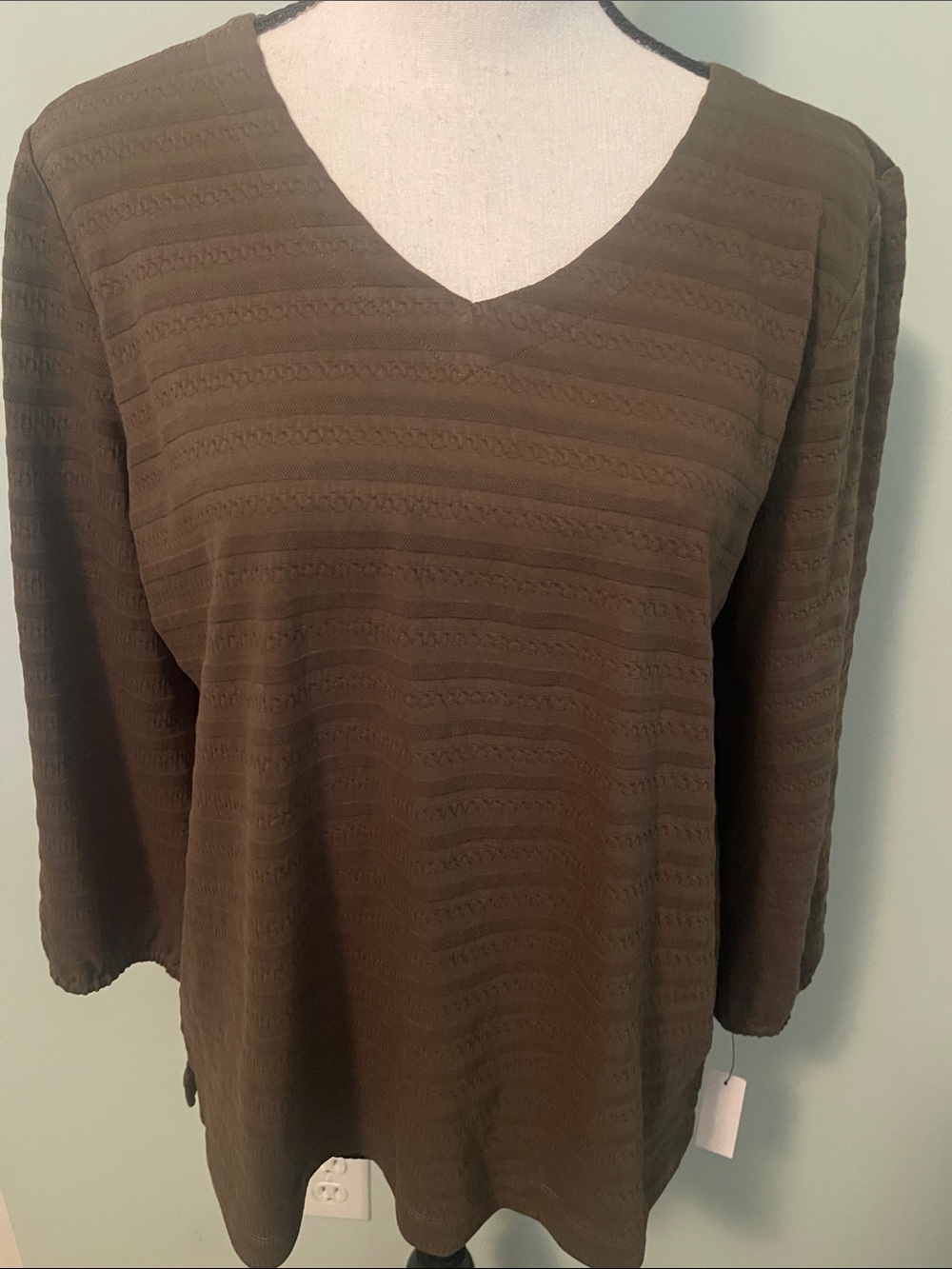 Talbots Olive V-Neck Long Sleeve Top